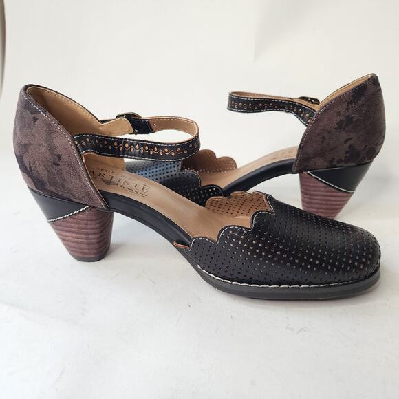 L'Artiste Spring Step Parchelle Mary Jane Heels EU 38 US 7.5-8 Black Leather - Picture 7 of 11